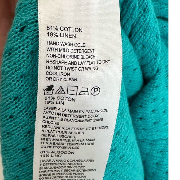 Tommy‎ Bahama Lattice Stitch Sweater Tunic Tassels medium Green 3/4 Sleeve - Picture 4 of 6